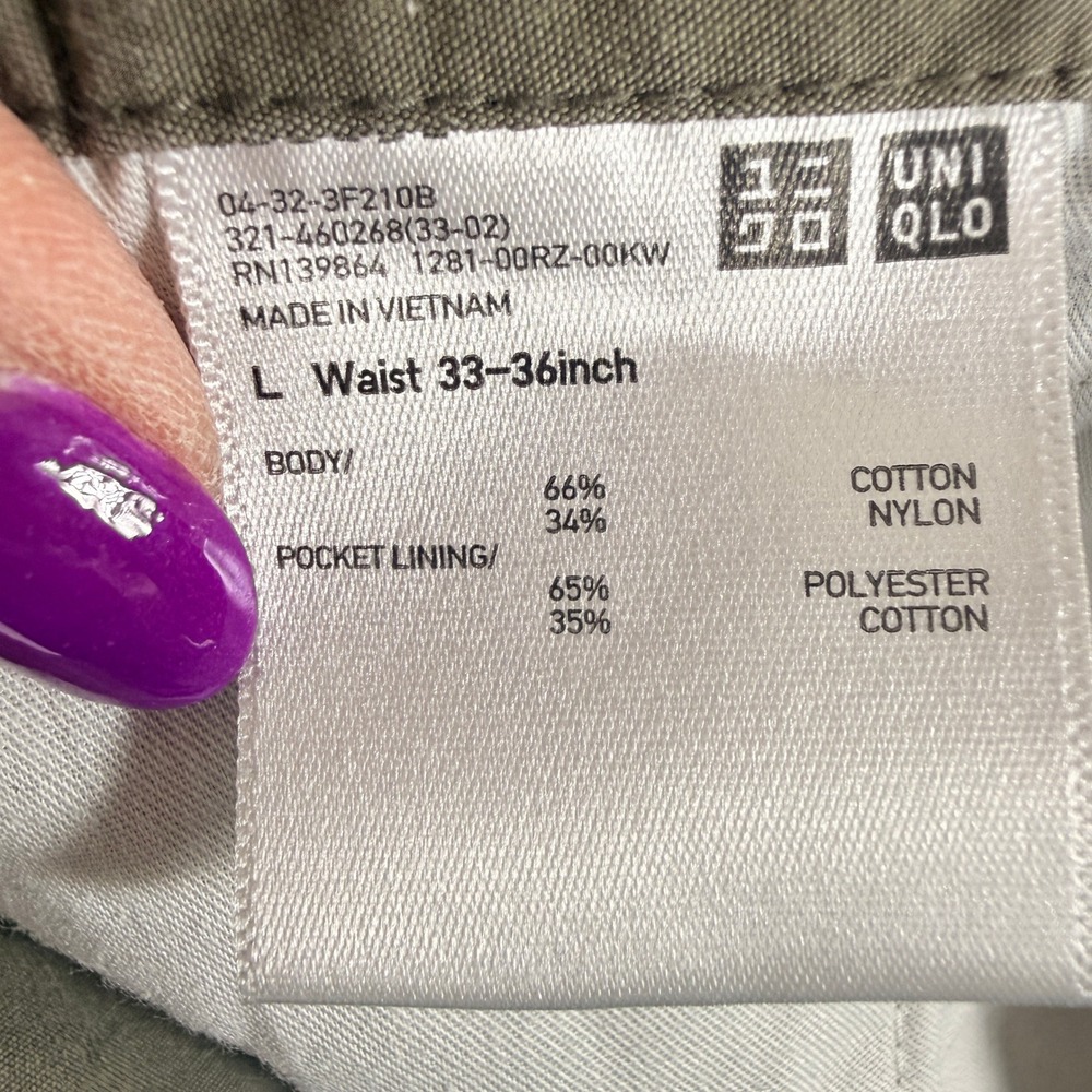 Uniqlo Wide Fit Parachute Military Green Nylon Cargo Pants Utility Drawstring L - Picture 5 of 8